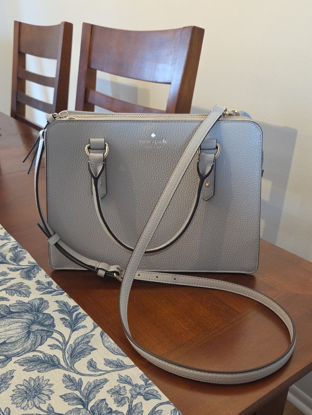 kate spade Mulberry Street Lise Grey Pebbled Leather Crossbody Satchel